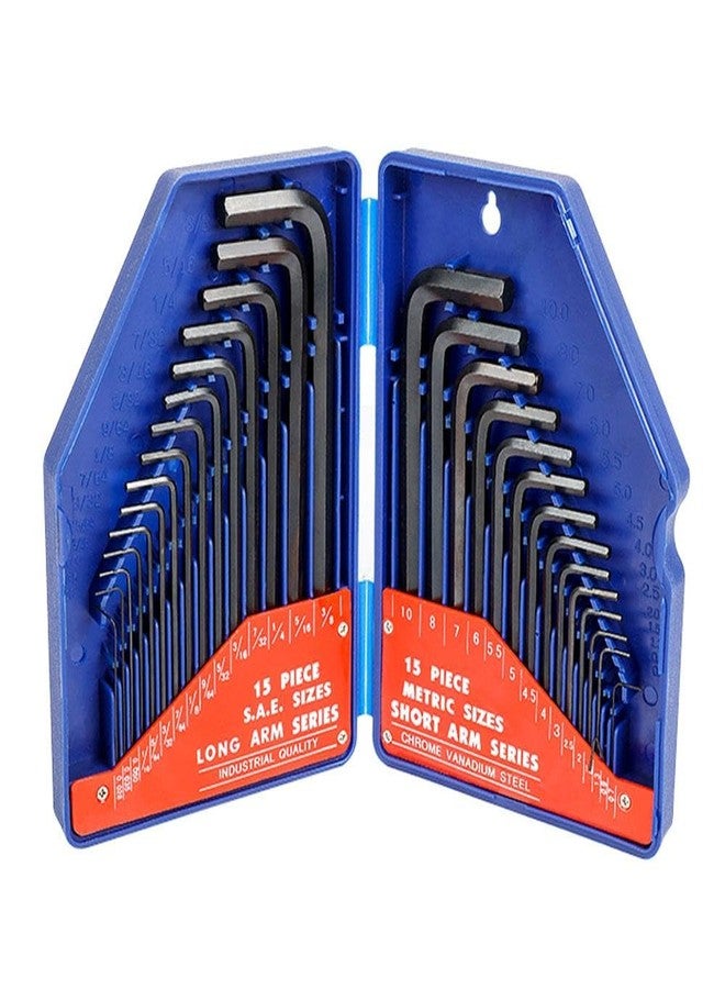 WORKPRO WP222018 30-Piece Hex Key Set (Metric & SAE), Size 0.7 to 10mm & 1/16" to 3/8", Long Arm Allen Key Set, CR-V Steel, Ball End Hex Keys, Rust-Resistant Black Finish, For Professionals & DIY - Image 1