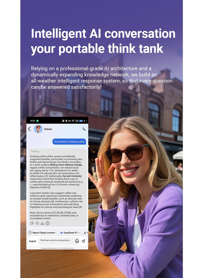 Fashion Ai Translation Anti-Ultraviolet Bluetooth Glasses 100+ Languages Real-Time Translation Glasses Listening To Music And Making Calls Smart Sunglasses - Image 5