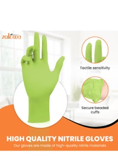 زالكون قفازات Zalcoon Nitrile Exam، خضراء، خالية من البودرة، خالية من اللاتكس، أفضل للمطاعم، الصالونات، المطبخ، التنظيف، إعداد الطعام (عبوة واحدة × 100 قطعة)  - Image 2