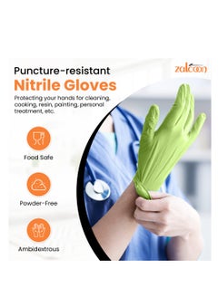 زالكون قفازات Zalcoon Nitrile Exam، خضراء، خالية من البودرة، خالية من اللاتكس، أفضل للمطاعم، الصالونات، المطبخ، التنظيف، إعداد الطعام (عبوة واحدة × 100 قطعة)  - Image 5
