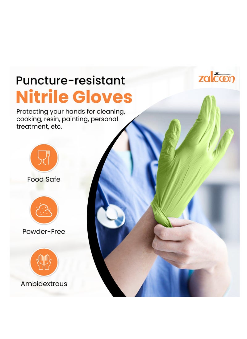 Zalcoon Zalcoon Nitrile Exam Gloves, Green, Powder Free, Latex Free, Best for Restaurant, Saloon, Kitchen, Cleaning, Food Prep (1 Pack x 100 Pieces)  - Image 5