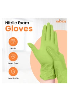 زالكون قفازات Zalcoon Nitrile Exam، خضراء، خالية من البودرة، خالية من اللاتكس، أفضل للمطاعم، الصالونات، المطبخ، التنظيف، إعداد الطعام (عبوة واحدة × 100 قطعة)  - Image 3
