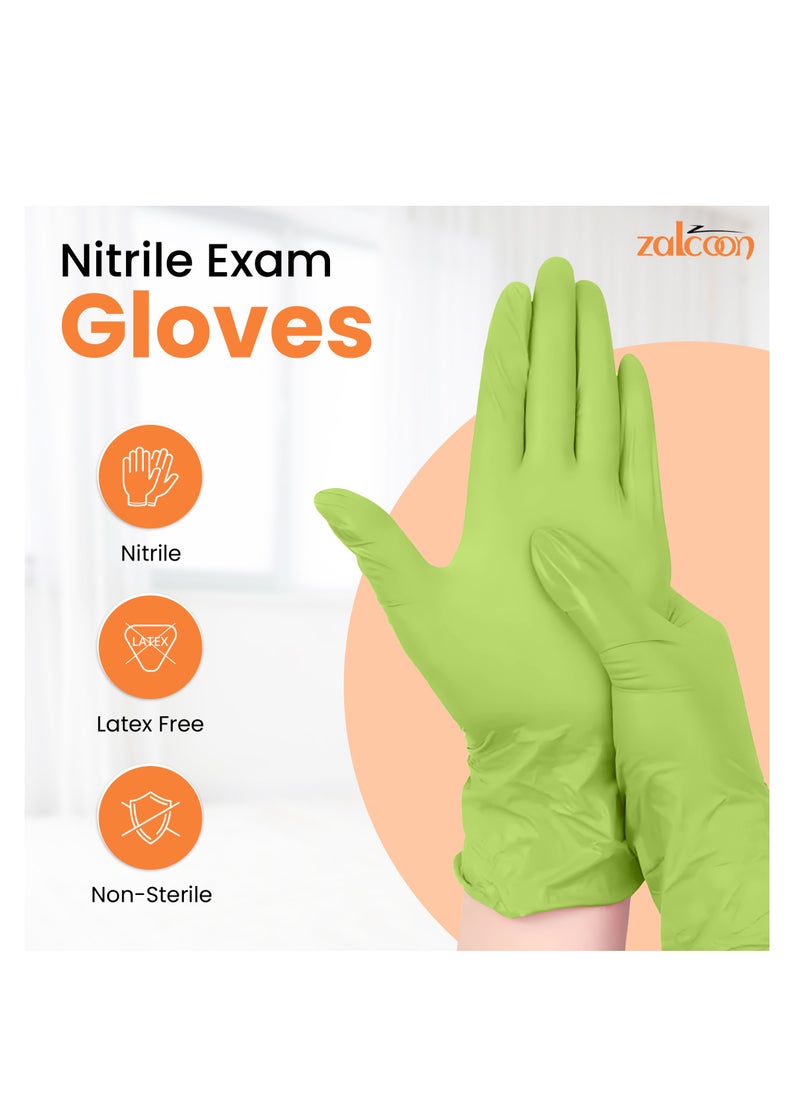 Zalcoon Zalcoon Nitrile Exam Gloves, Green, Powder Free, Latex Free, Best for Restaurant, Saloon, Kitchen, Cleaning, Food Prep (1 Pack x 100 Pieces)  - Image 3