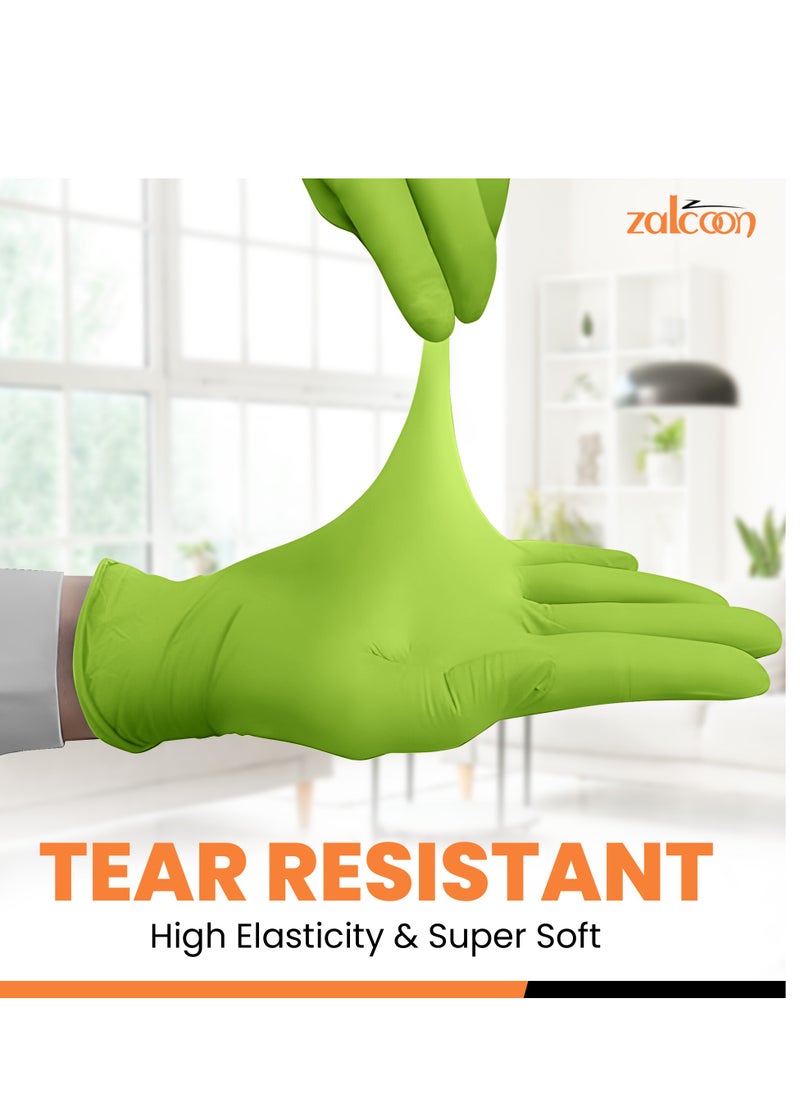 Zalcoon Zalcoon Nitrile Exam Gloves, Green, Powder Free, Latex Free, Best for Restaurant, Saloon, Kitchen, Cleaning, Food Prep (1 Pack x 100 Pieces)  - Image 4
