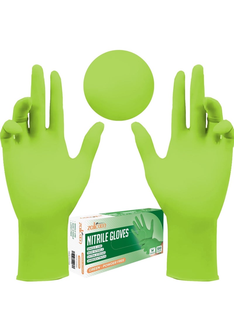 Zalcoon Zalcoon Nitrile Exam Gloves, Green, Powder Free, Latex Free, Best for Restaurant, Saloon, Kitchen, Cleaning, Food Prep (1 Pack x 100 Pieces)  - Image 1