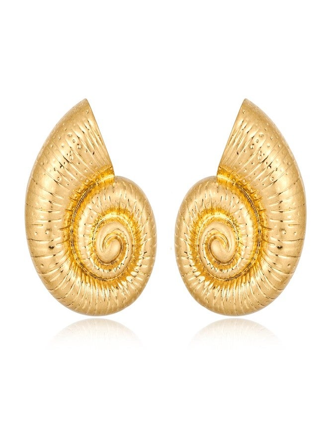 WOWORAMA Matte Gold Conch Shell Earrings for Women Vintage Ocean Conch Seashell Earring Bohemian Sea Snail Stud Earrings Boho Summer Beach Statement Earring - Image 1