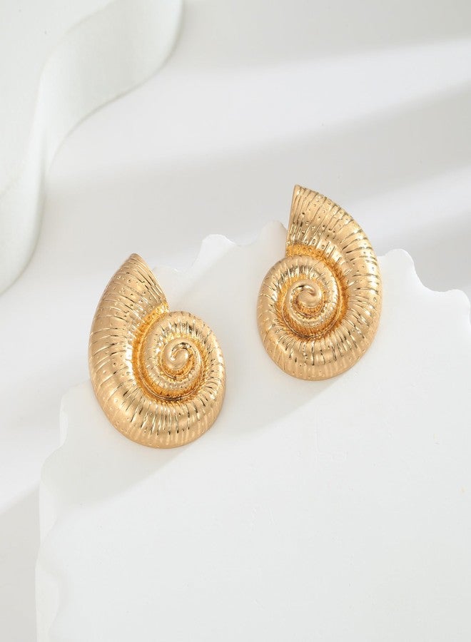 WOWORAMA Matte Gold Conch Shell Earrings for Women Vintage Ocean Conch Seashell Earring Bohemian Sea Snail Stud Earrings Boho Summer Beach Statement Earring - Image 5