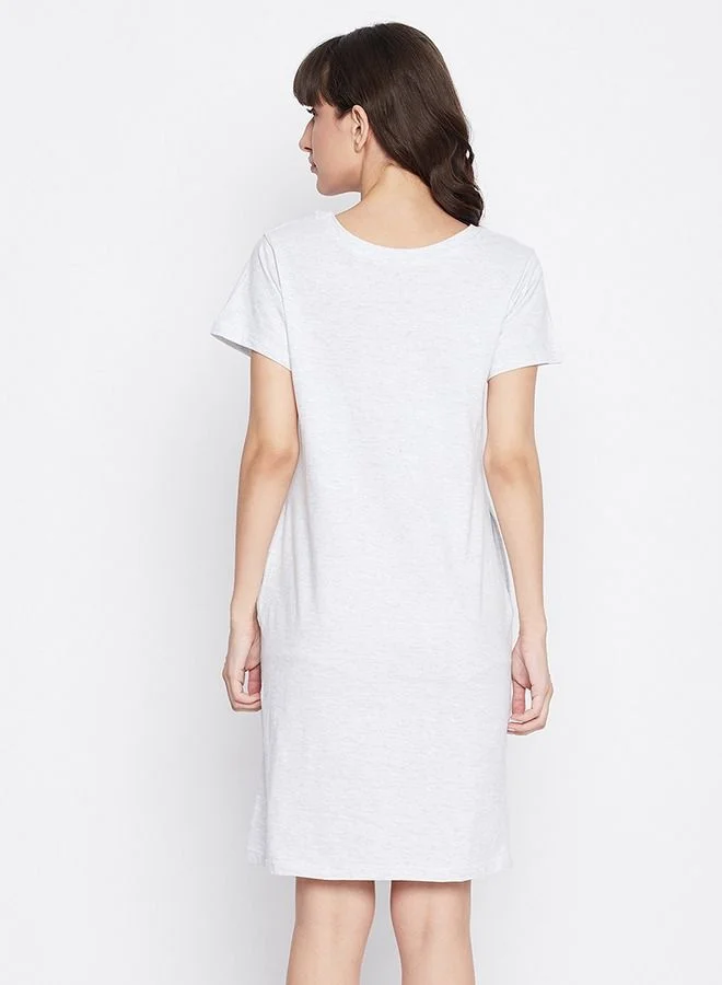 Clovia  Clovia Emoji Print Short Night Dress in Light Grey - Cotton Rich for Women | Best Price UAE