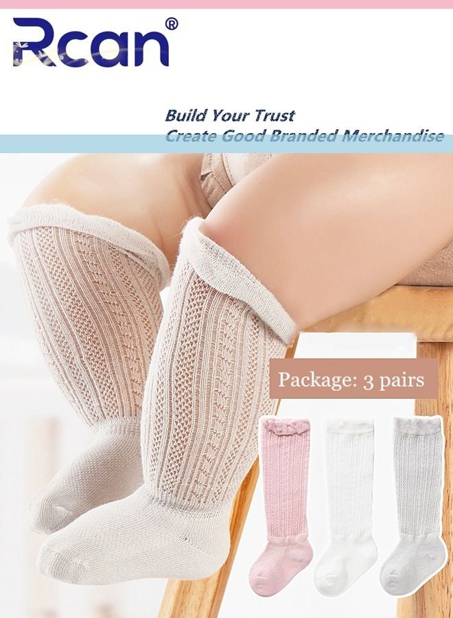 Rcan 3 Pairs Thin Mesh Hollow Stretch Over The Knee Long Cotton Socks Set Anti Mosquito Socks for Summer for Little Baby Unisex - Image 1