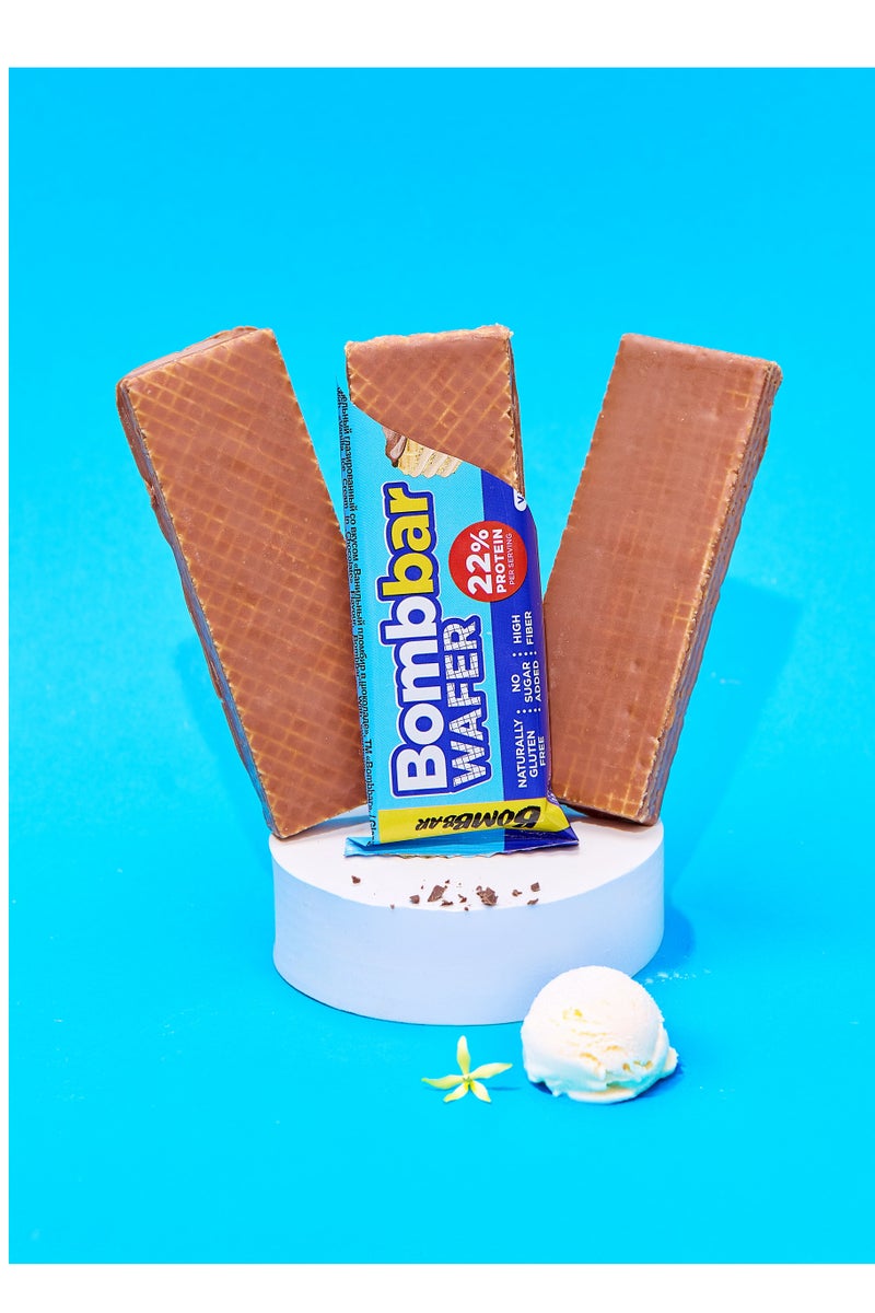 BOMBBAR High Protein Wafer with Vanilla Ice Cream Flavor, Gluten Free, High Fiber and No Sugar Added 12x45g  - Image 3
