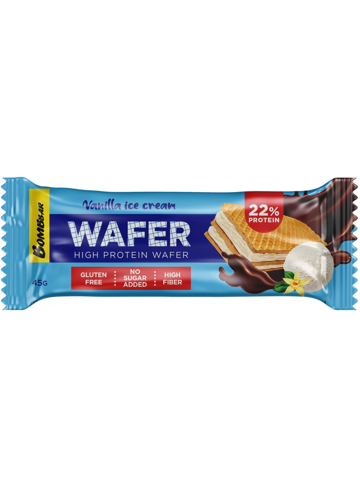 High Protein Wafer With Vanilla Ice Cream Flavor, Gluten Free, High Fiber And No Sugar Added 12X45G