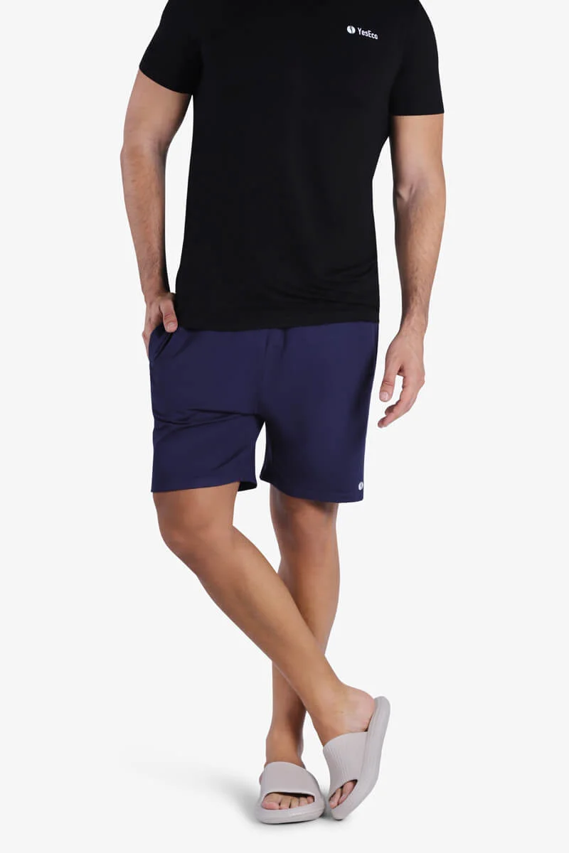 ياسيكو YesEco Men’s Blue Chase Rapid Dry Shorts – Lightweight, Breathable, Moisture-Wicking Bamboo Viscose Activewear – Sustainable Gym & Lounge Shorts