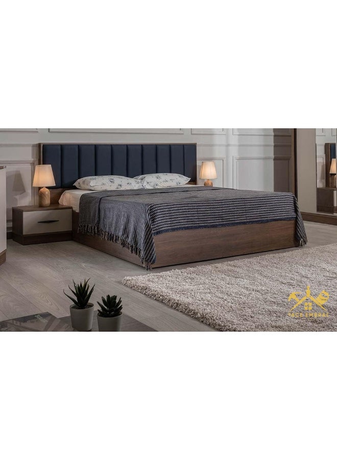 Modern Bedroom Set Bed Frame and 2 Nightstands, Upholstered Headboard