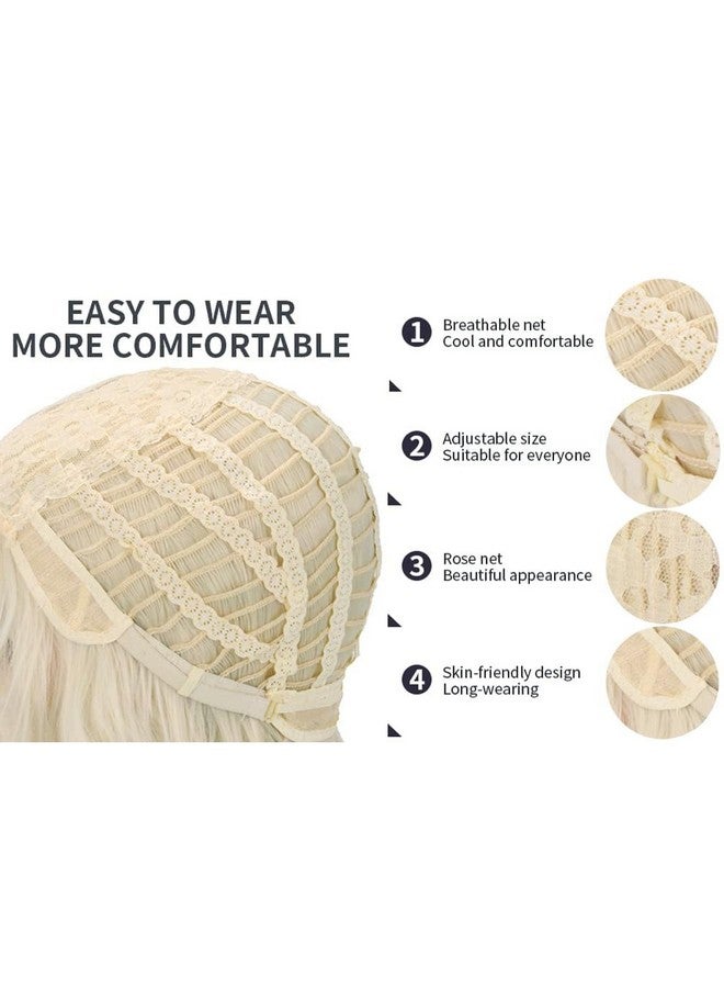 BERON Long Wavy Soft Synthetic Wig With Straight Bangs For Women Girls Wig Cap Included (Light Blonde) - Image 3