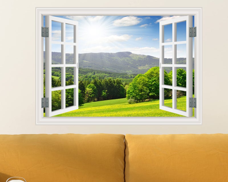 FLFK Fake Window Wall Sticker - Landscape Faux Window Wall Mural for Wall Decor, Stick and Peel Wall Decals,16"x24" - Image 3