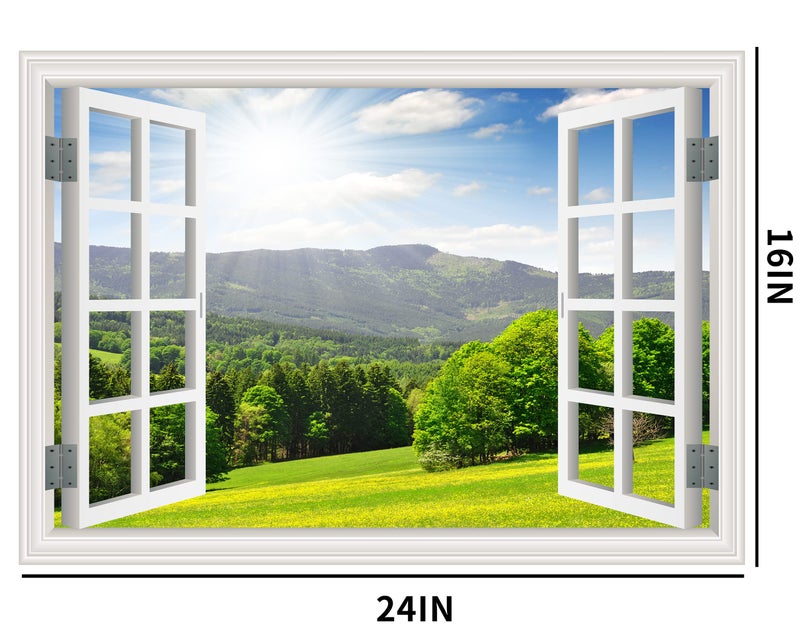 FLFK Fake Window Wall Sticker - Landscape Faux Window Wall Mural for Wall Decor, Stick and Peel Wall Decals,16"x24" - Image 2