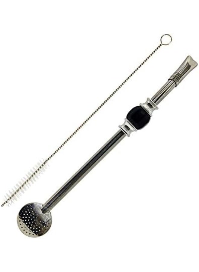 RECHERE Stainless Steel Yerba Mate Tea Bombilla Gourd Drinking Straw Filter Silver (Black) - Image 2