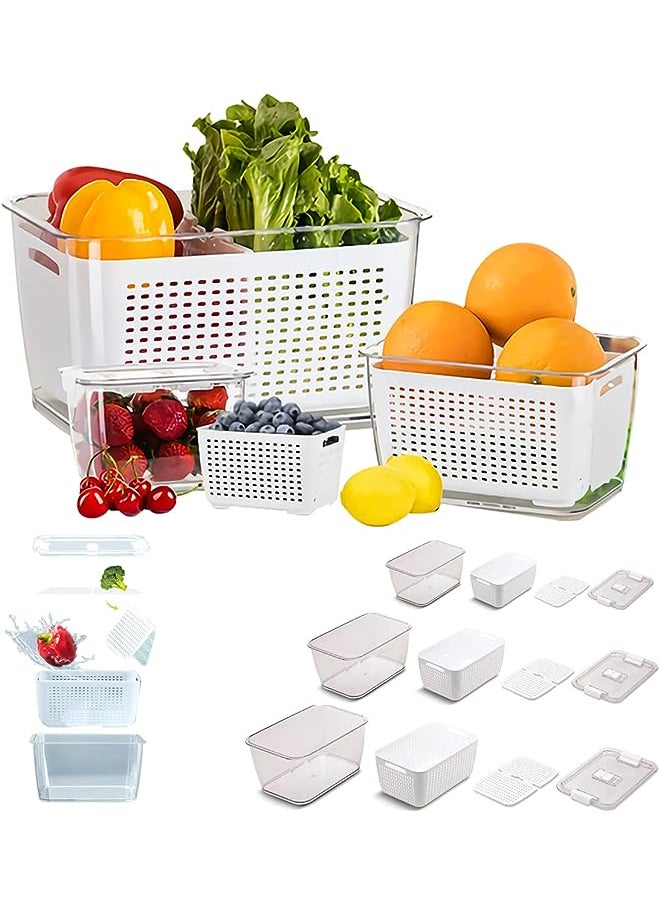 Generic - Sets Fruit Storage Containers for Fridge with Strainer,Produce Containers for Fridge, Lettuce Keeper Vegetable Drain Basket White 6 in 1 Food Storage Container Set with Moveable Lid Layered BPA-Free - Image 1