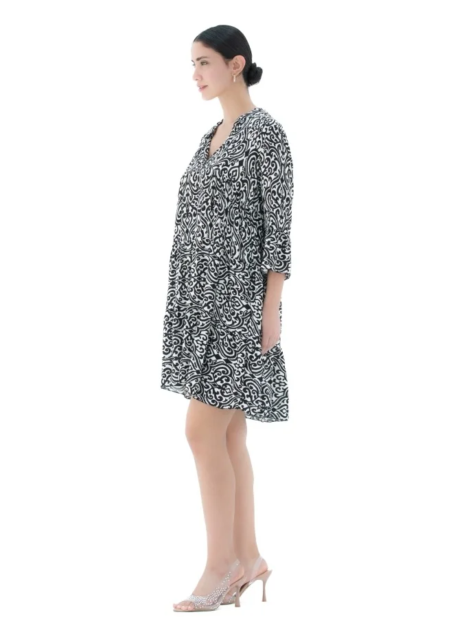 هايليز Black and White Patterned Dress