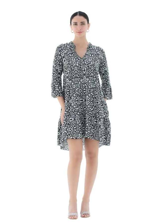 هايليز Black and White Patterned Dress