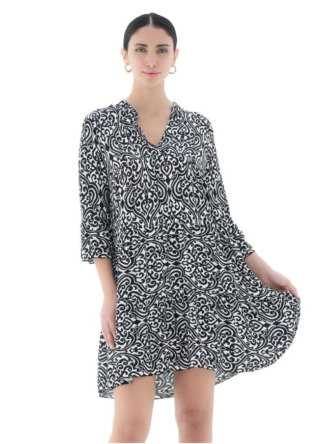 هايليز Black and White Patterned Dress