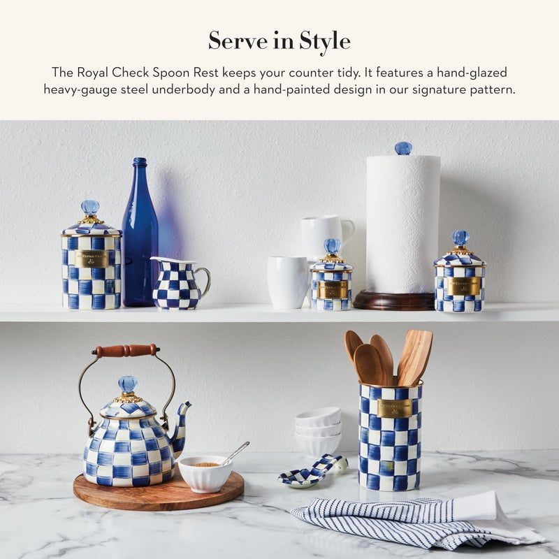 mackenzie childs MACKENZIE-CHILDS Enamel Spoon Rest, Kitchen Spoon Holder and Utensil Rest for Stovetop, Blue-and-White Royal Check - Image 2