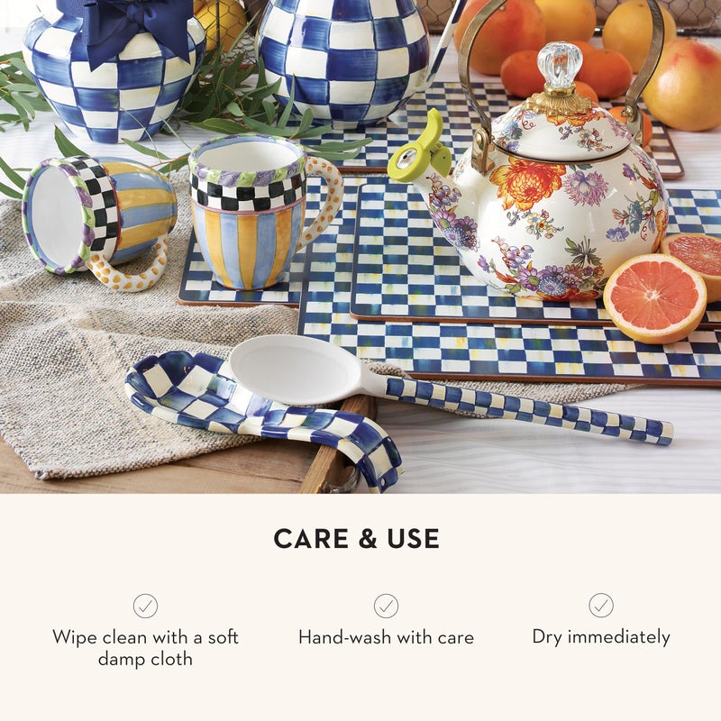 mackenzie childs MACKENZIE-CHILDS Enamel Spoon Rest, Kitchen Spoon Holder and Utensil Rest for Stovetop, Blue-and-White Royal Check - Image 5