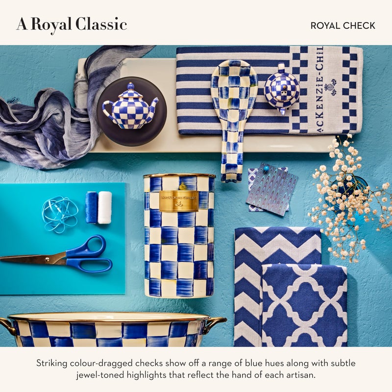 mackenzie childs MACKENZIE-CHILDS Enamel Spoon Rest, Kitchen Spoon Holder and Utensil Rest for Stovetop, Blue-and-White Royal Check - Image 3