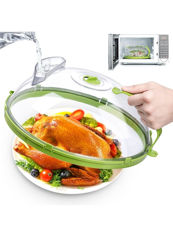 هاي هونور غطاء الميكروويف للطعام، غطاء مانع للتناثر في الميكروويف مقاس 11.8 بوصة، غطاء شفاف للطعام للميكروويف مع مقبض مدمج وبخار ماء، واقي من التناثر، هدايا منزلية لأساسيات المنزل (أخضر) - Image 1