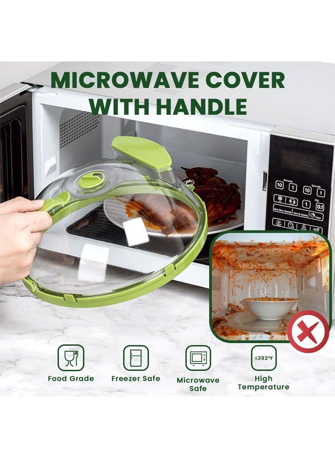 هاي هونور غطاء الميكروويف للطعام، غطاء مانع للتناثر في الميكروويف مقاس 11.8 بوصة، غطاء شفاف للطعام للميكروويف مع مقبض مدمج وبخار ماء، واقي من التناثر، هدايا منزلية لأساسيات المنزل (أخضر) - Image 2