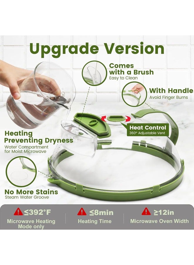 هاي هونور غطاء الميكروويف للطعام، غطاء مانع للتناثر في الميكروويف مقاس 11.8 بوصة، غطاء شفاف للطعام للميكروويف مع مقبض مدمج وبخار ماء، واقي من التناثر، هدايا منزلية لأساسيات المنزل (أخضر) - Image 4