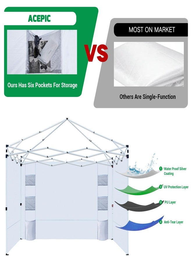 Acepic Canopy Tent SideWalls with 6 Pockets for 10x10 Pop Up Canopy, Waterproof and UV Protection, 3 Packs Straight Leg Canopy Sidewalls Only, White - Image 4