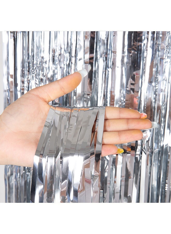 2 Pack Silver Foil Fringe Curtains, Backdrop For Party Decorations,Silver（1m x 3m ） - Image 2