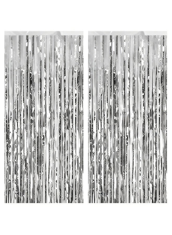 2 Pack Silver Foil Fringe Curtains, Backdrop For Party Decorations,Silver（1m x 3m ） - Image 1