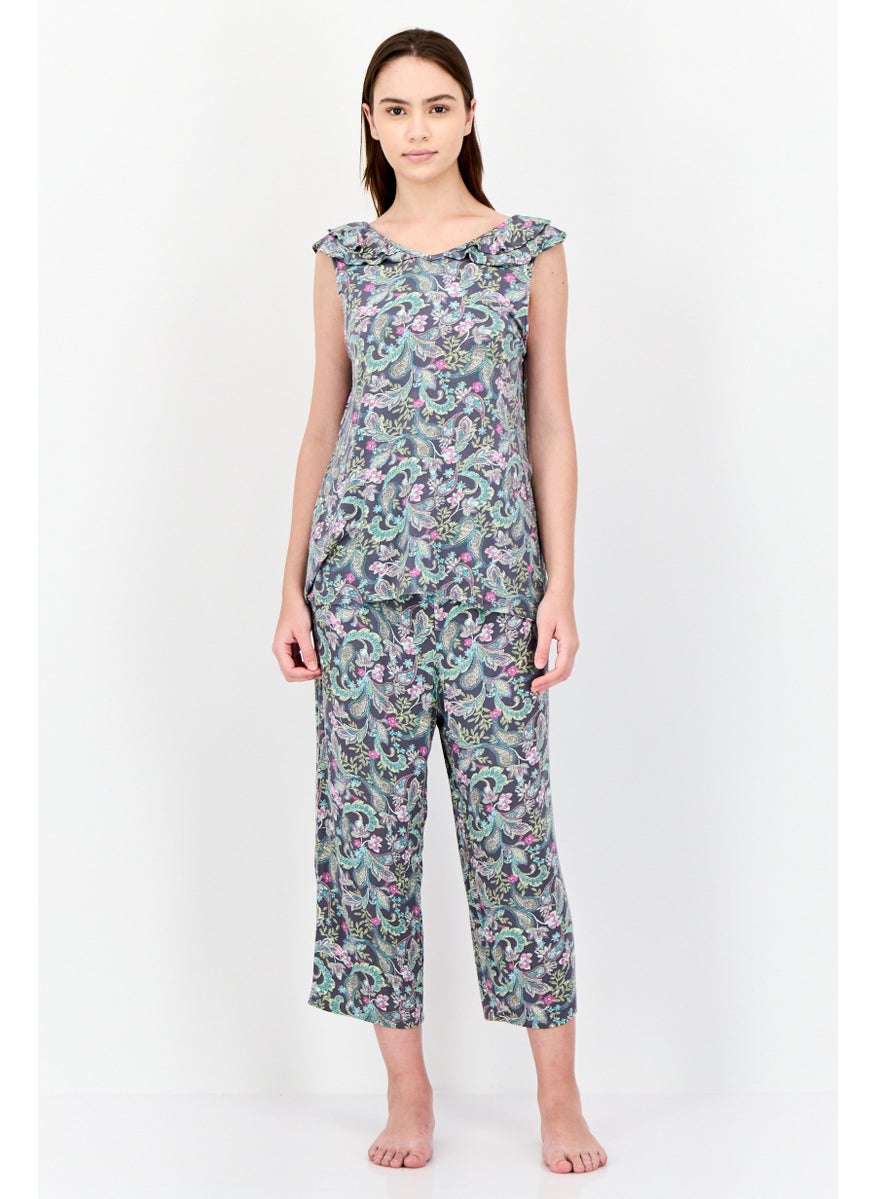 ELLEN TRACY Women 2 Pcs Paisley Pattern Sleepwear Set, Multicolor  - Image 1
