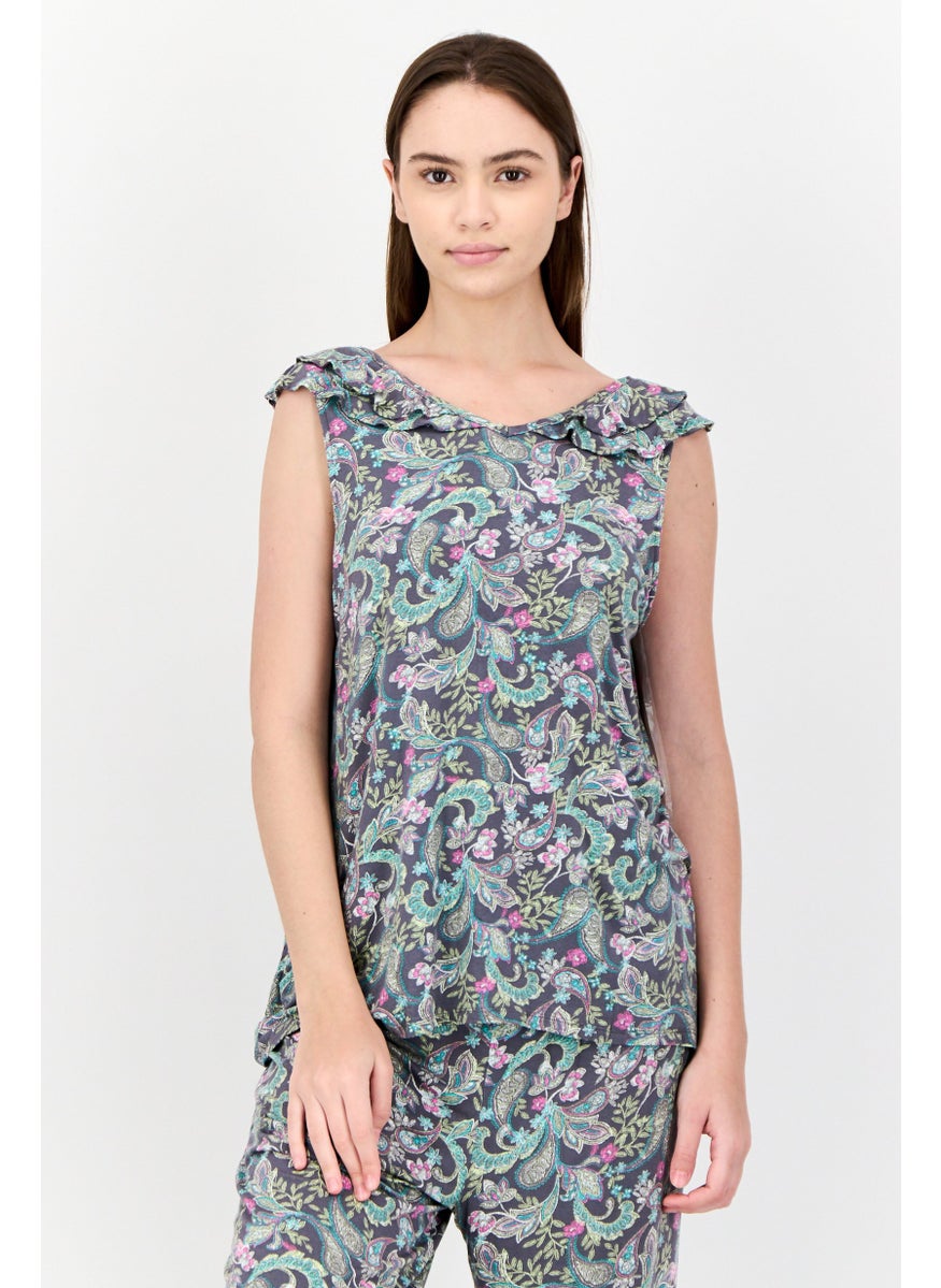 ELLEN TRACY Women 2 Pcs Paisley Pattern Sleepwear Set, Multicolor  - Image 2