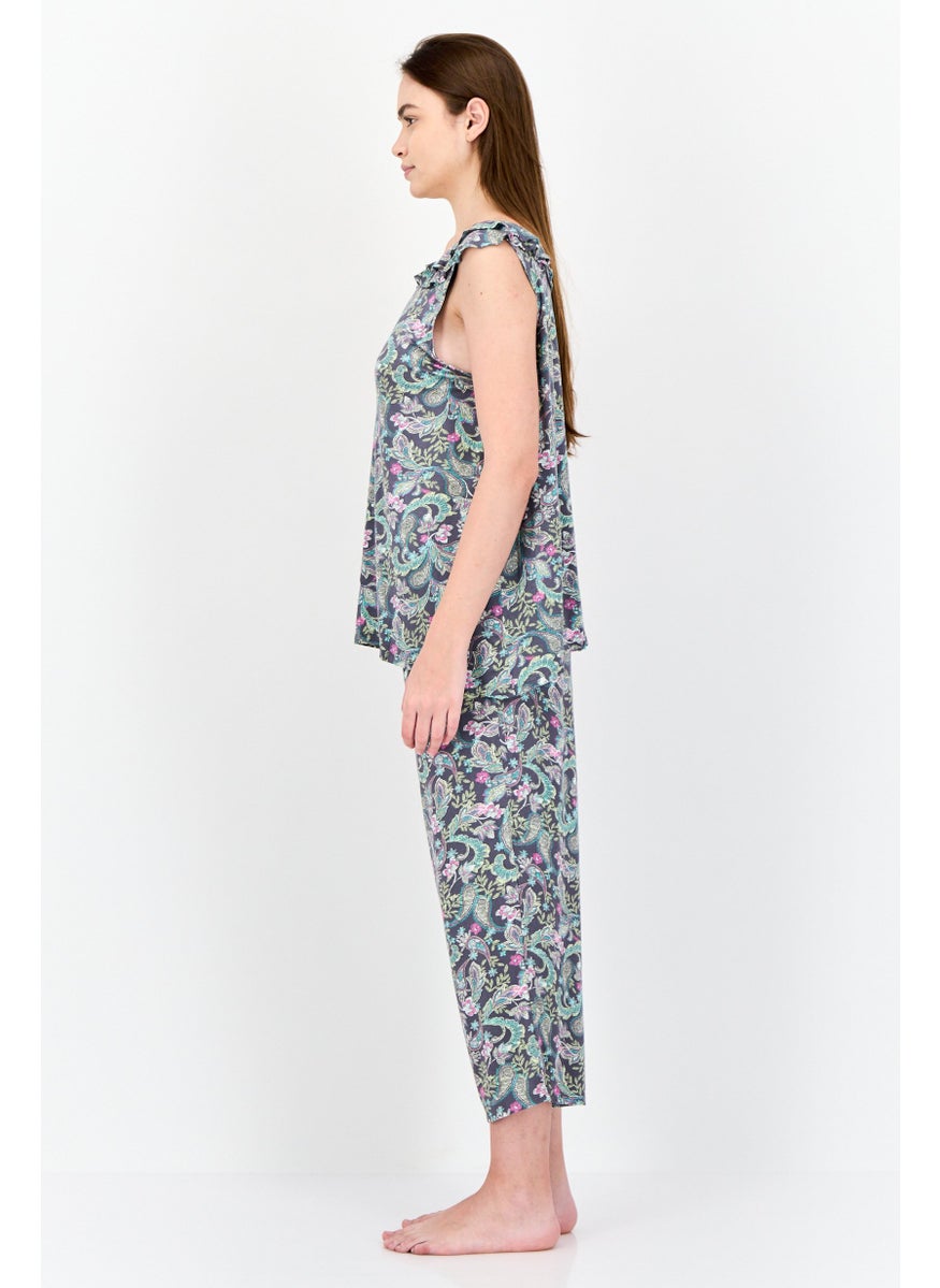 ELLEN TRACY Women 2 Pcs Paisley Pattern Sleepwear Set, Multicolor  - Image 3
