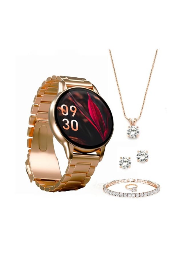 VIBEZ Vibez Glitz Luxury Smart Watch for Women & Gift Box- Stainless Metal Straps,1.39" Display, BT Calling Smartwatch & Jewellery Set for Women, Gifts for Women (Earrings, Necklace, Bracelet, Ring) - Image 1