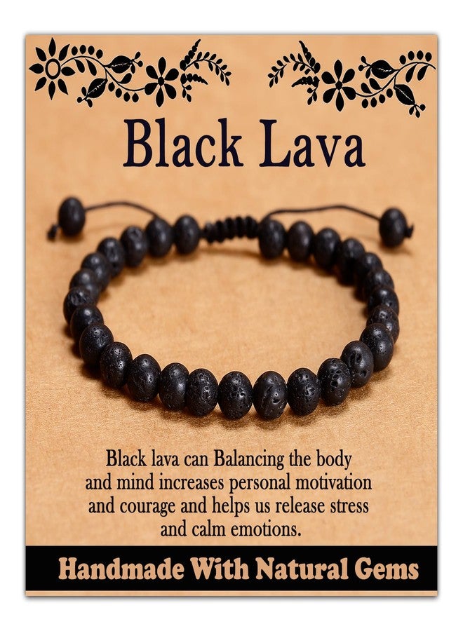 CHCCOYE 6mm Handmade Adjustable Natural Gemstone Crystal Bracelet Healing Power Energy Inspirational Gifts with Card for Unisex (Black Lava) - Image 1