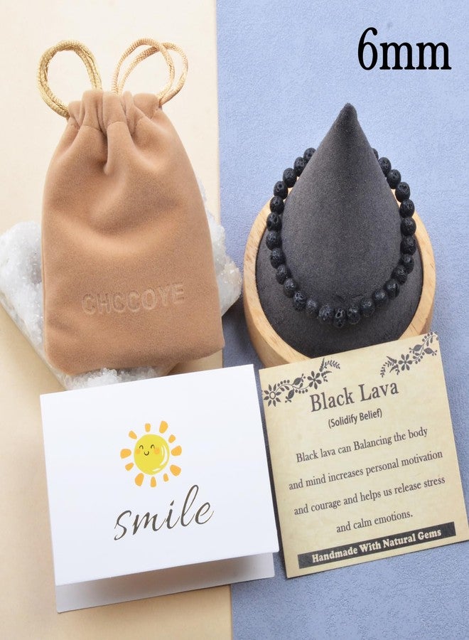 CHCCOYE 6mm Handmade Adjustable Natural Gemstone Crystal Bracelet Healing Power Energy Inspirational Gifts with Card for Unisex (Black Lava) - Image 4