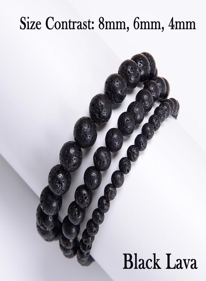 CHCCOYE 6mm Handmade Adjustable Natural Gemstone Crystal Bracelet Healing Power Energy Inspirational Gifts with Card for Unisex (Black Lava) - Image 2