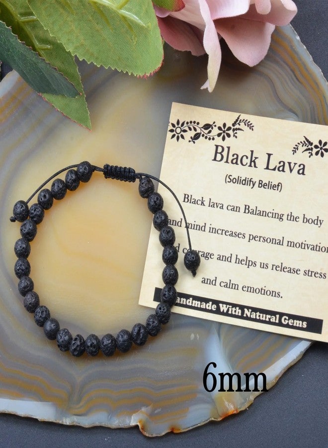 CHCCOYE 6mm Handmade Adjustable Natural Gemstone Crystal Bracelet Healing Power Energy Inspirational Gifts with Card for Unisex (Black Lava) - Image 3