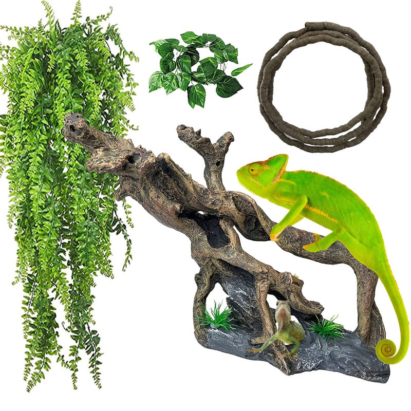 MUYG Resin Reptile Driftwood Decoration Bearded Dragon Branch Lizard Climb Habitat Decor Hanging Jungle Vines Reptiles Tank Accessories for Chameleon Snake Gecko Spider Fish Tree Frog - Image 3