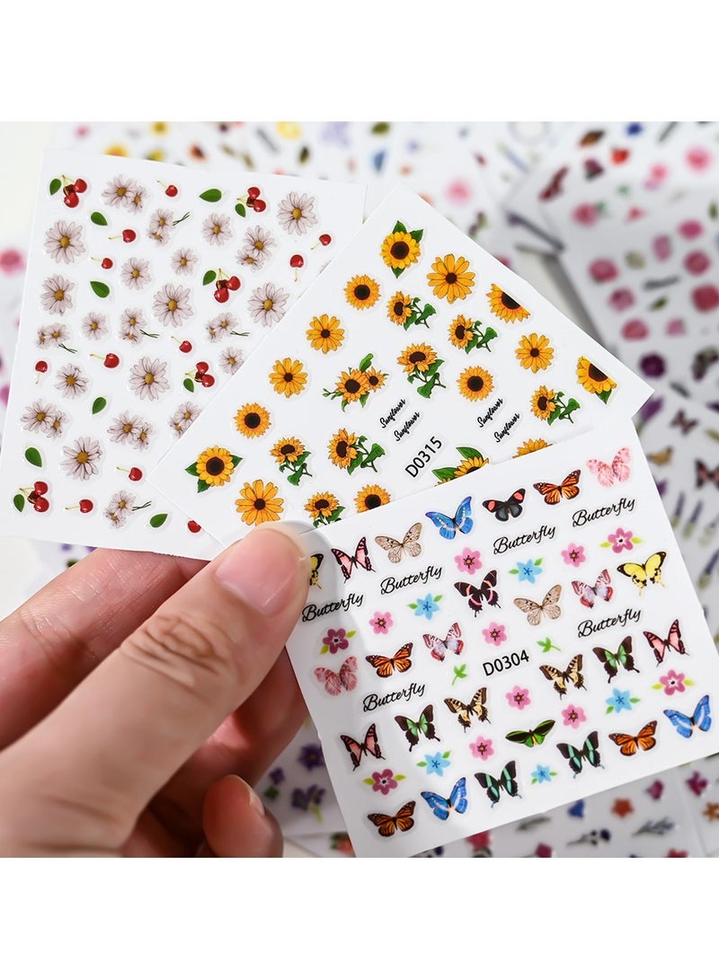 Goolsky Violet Sunflower Nail Stickers Set 30 different styles with adhesive backing, small patterns, colorful flower nail stickers - Image 3