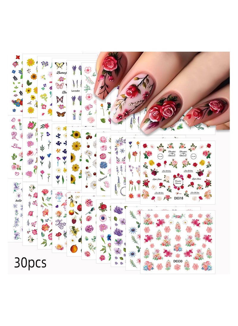 Goolsky Violet Sunflower Nail Stickers Set 30 different styles with adhesive backing, small patterns, colorful flower nail stickers - Image 1