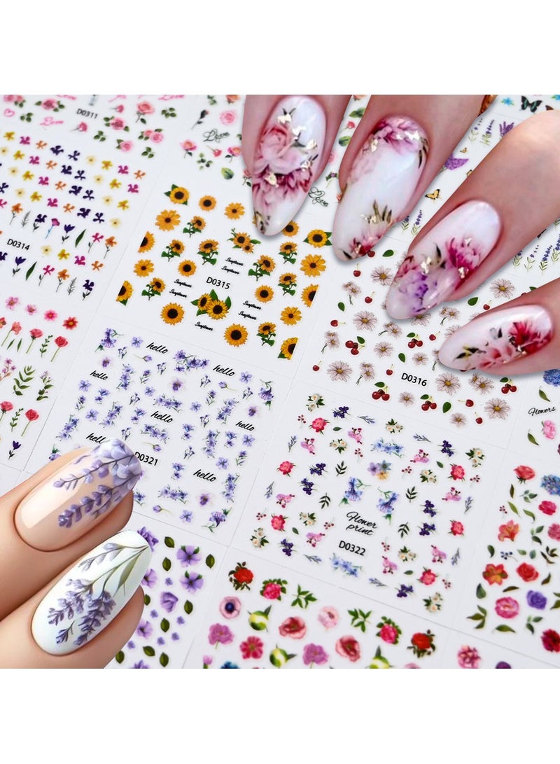 Goolsky Violet Sunflower Nail Stickers Set 30 different styles with adhesive backing, small patterns, colorful flower nail stickers - Image 2