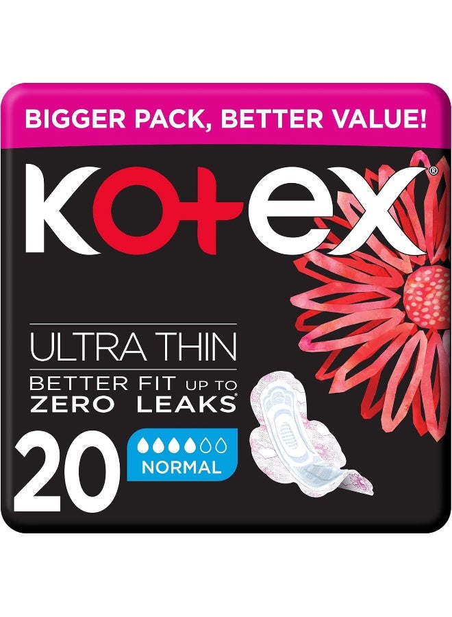 Kotex Ultra Thin Pads, Normal Size Sanitary Pads With Wings, 20 Sanitary Pads - Image 1