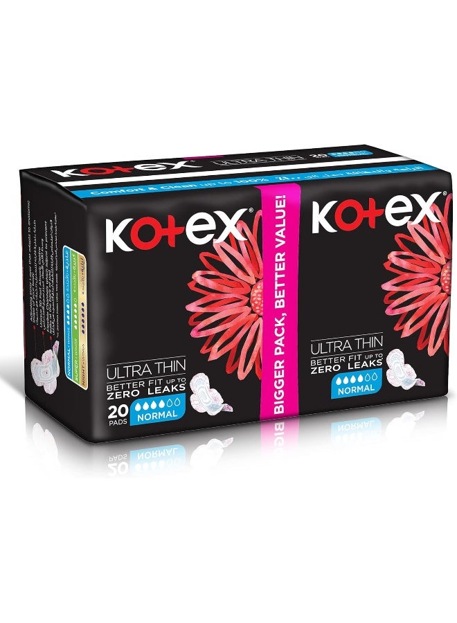 Kotex Ultra Thin Pads, Normal Size Sanitary Pads With Wings, 20 Sanitary Pads - Image 2