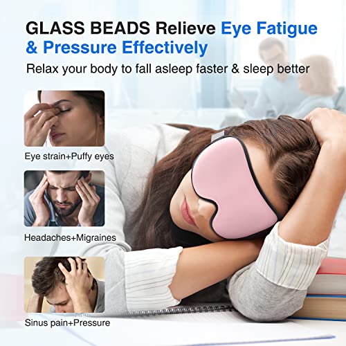 YFONG Weighted Sleep Mask, Women Men 3D Eye Mask Blocking Lights Sleeping Mask (4.2oz/120g), Pressure Relief Night Sleep Eye Mask with Adjustable Strap, Eye Cover Blindfold for Travel Nap Yoga, Pink - Image 3