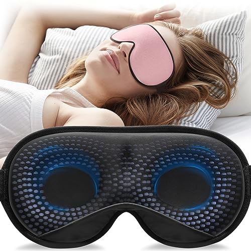 YFONG Weighted Sleep Mask, Women Men 3D Eye Mask Blocking Lights Sleeping Mask (4.2oz/120g), Pressure Relief Night Sleep Eye Mask with Adjustable Strap, Eye Cover Blindfold for Travel Nap Yoga, Pink - Image 1